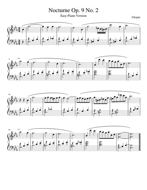 Nocturne Op 9 No 2 Easy Piano Version Sheet Music For Piano Solo