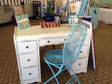 For example, you could cut the middle of the seat out of the chair and make it into a place to put your. Distressed waterfall desk and turquoise metal chair ...