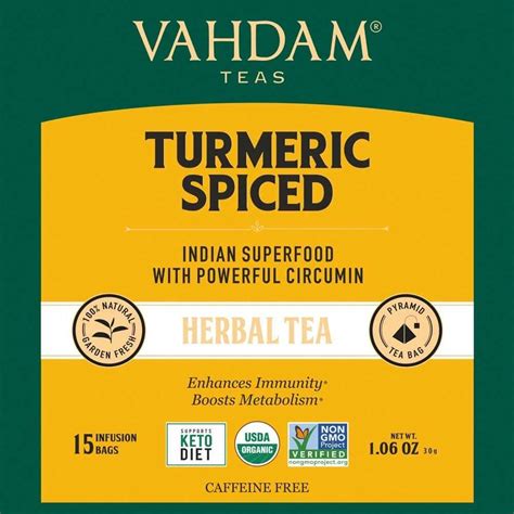 vahdam teas turmeric spiced herbal tea tisane 15 tea bags nature s source