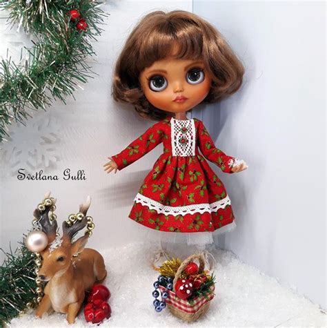 Blythe Dress Red Dress Holly Leaves Print And Basket Etsy Holly