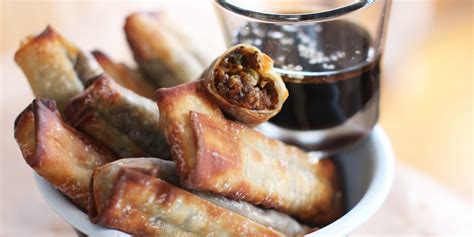 Two egg rolls hand rolled with a unique mixture of sauerkraut, beef, pork, and special spices. Healthy Baked Egg Rolls | Oregonian Recipes