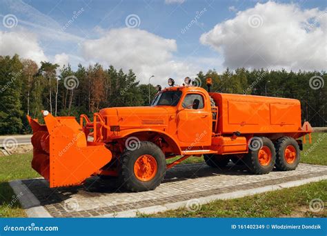 Antique Snow Plow Vehicle Display At The Highway Stock Image Image