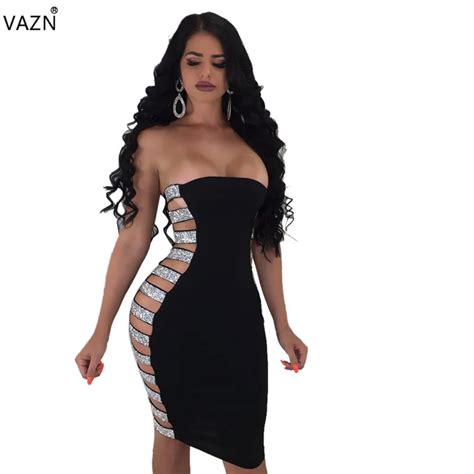 Buy Vazn 2018 Summer Hot Solid Black Skinny Mini Dress Women Sexy Strapless