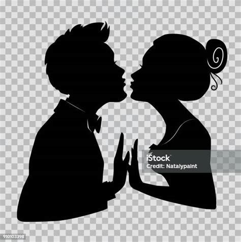 Ilustración De Siluetas De Los Amantes De La Pareja Amantes De Besos Y