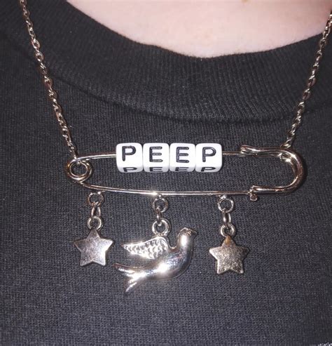 Lil Peep Crybaby Dove Charm Safety Pin Necklace Silver Stars Etsy