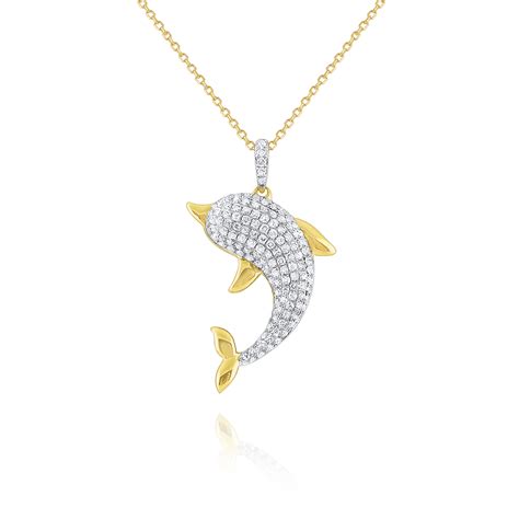 14k Gold And Diamond Dolphin Necklace