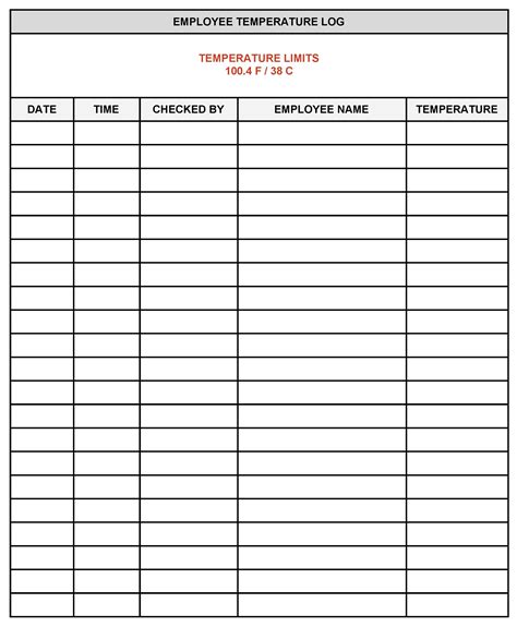 Employee Temperature Log Sheet Monitoring Log Template Chart