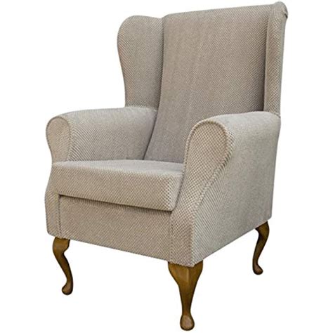 High Wing Back Fireside Chair Mink Dimple Fabric Seat Comfy