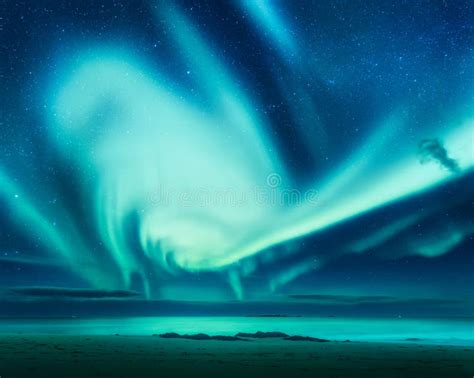 Polar Lights Above The Sea Green Northern Lights Stock Image Image