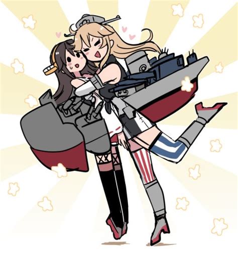 Terrajin Haruna Kancolle Iowa Kancolle Kantai Collection 2girls Heart Hug Lifting