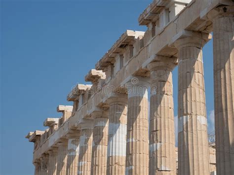 Row Of Doric Columns On The Parthenon In The Acropolis Of Athens Greece