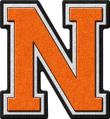 The Letter N Is Made Out Of Orange And White Leather With Silver Trimmings