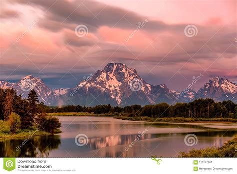 Mountains In Grand Teton National Park At Sunrise Oxbow Bend On The