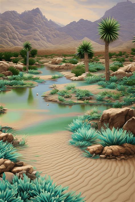 Beautiful Desert Oasis Painting · Creative Fabrica