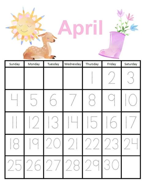 April 2021 Traceable Calendar Only Etsy Kids Calendar Printable