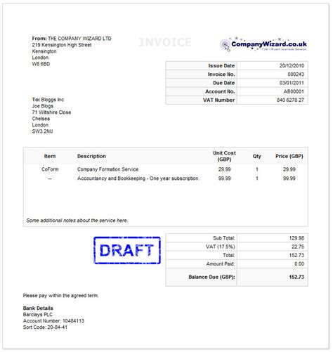 Invoice Template Uk Limited Company Invoice Example