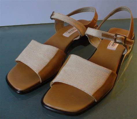 Talbots Made In Italy Linen And Leather Sandals Size 7m By Eurotrashitaly