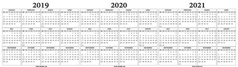 Printable 3 Year Calendar 2019 2020 2021