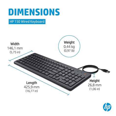 Hp 150 Wired Usb 150 Wired Keyboard With 6° Adjustable Slope And Plug