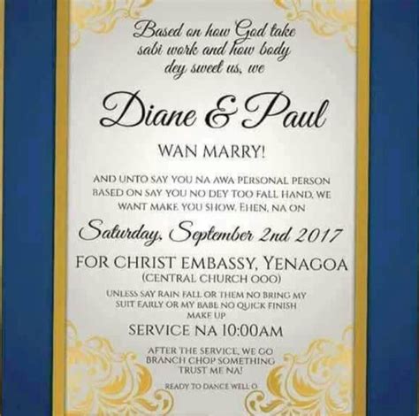 We invite to share in ceremony of love and share in our joy and excitement. Check Out This Wedding Invitation Written In Pidgin ...