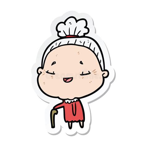 Old Woman Female Elderly Lady Cute Cartoon Sticker Stick Icon Decal Label Drawing Illustration