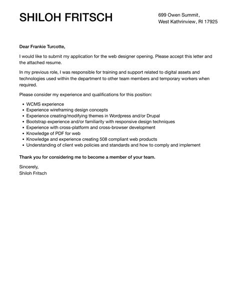 Web Designer Cover Letter Velvet Jobs