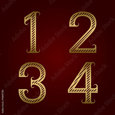 One Two Three Four Golden Striped Numbers With Flourishes Diagonal