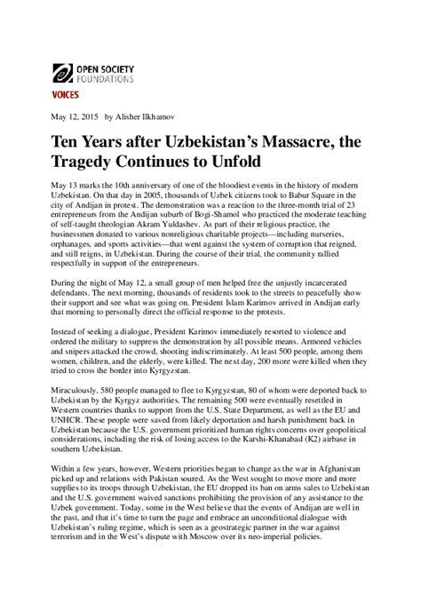 Ten Years After Uzbekistan’s Massacre The Tragedy Continues To Unfold Alisher Ilkhamov