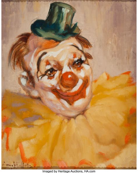 American Artist 20th Century Portrait Of A Clown Oil On Canvas