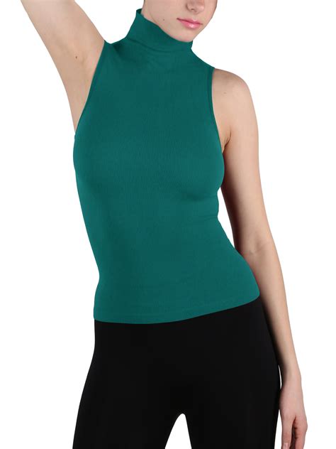 women seamless sleeveless mock neck turtleneck shirt shaping ribbed tank top