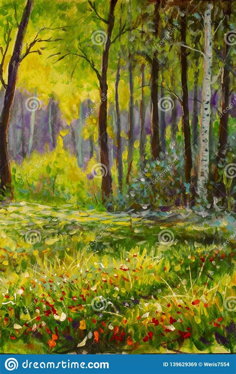 Oil Painting On Canvas Modern Impressionism Sunny Forest