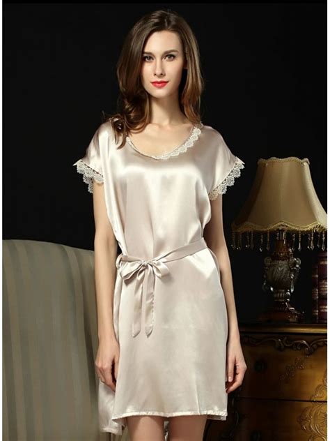 100 Mulberry Silk Gray Sexy Low Roundscooped Neck Bridal Robe