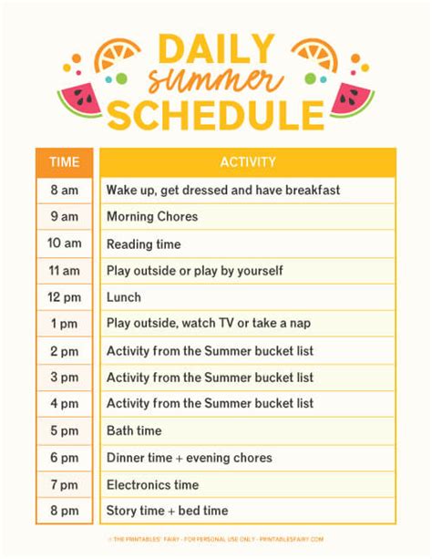 Printable Summer Daily Schedule Template Are The Kids Going To Be Home