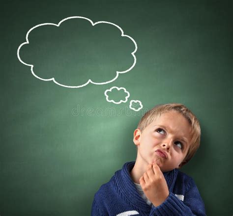 Thinking With Thought Bubble On Blackboard Child Thinking With A Blank