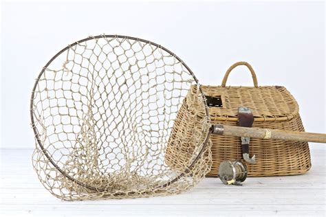 Vintage Fishing Net With Long Handle Cabin Decor Lake House Etsy