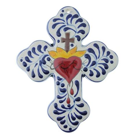Sacred Heart Mexican Talavera Budded Cross Catholic Crafts Catholic