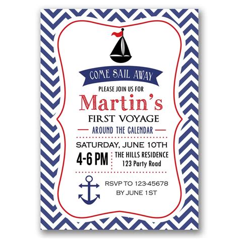Nautical Birthday Invitation In Navy And Red Callachic
