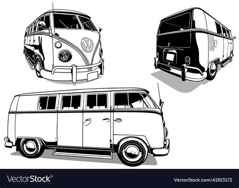 Set Of Drawings With Volkswagen Vintage Car Vector Image