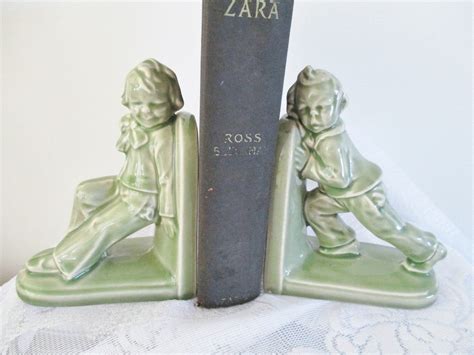 Vintage Bookends In Green Ceramic Childrens Bookends Boys Etsy Canada