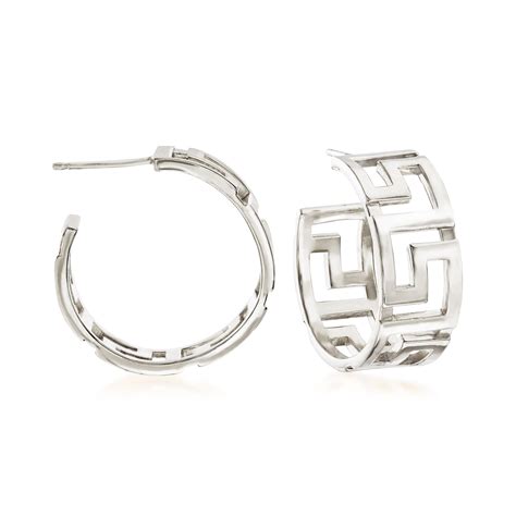 Italian Sterling Silver Greek Key Hoop Earrings Hoop Earrings Ross