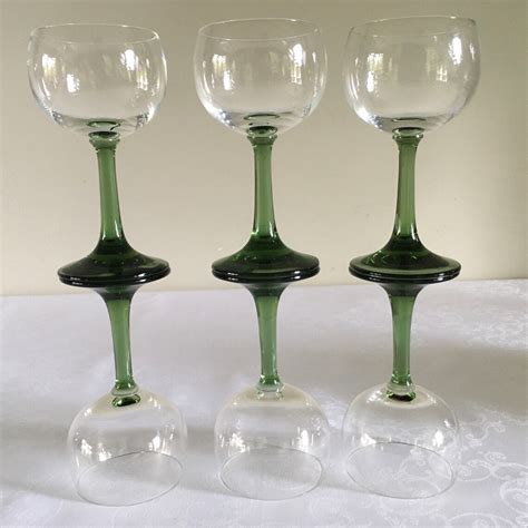 6 Green Stemmed Wine Glasses From The 70s Beautiful Olive Etsy