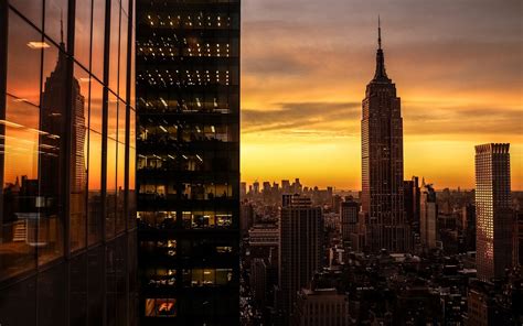 Sunset Cityscape City Empire State Building Usa New