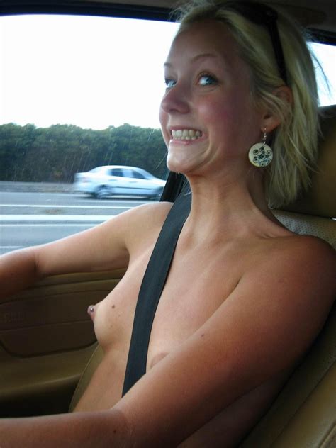 Topless In Her Car Porn Pic