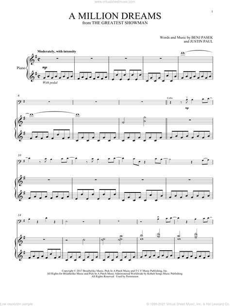 A Million Dreams From The Greatest Showman Sheet Music For Cello And