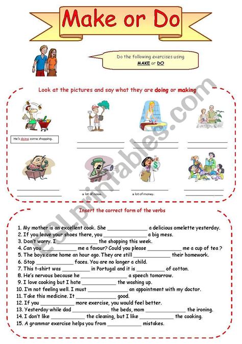 Make Or Do Exercises Esl Worksheet By Nani Pappi