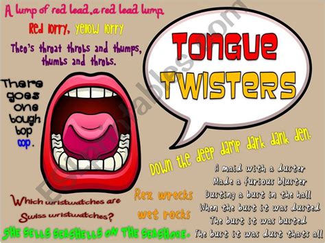 Esl English Powerpoints Tongue Twisters Poster Black And White