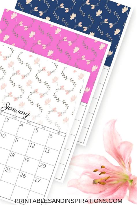 The Printable Calendar Is Shown With Pink Flowers