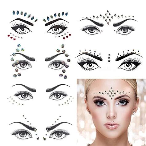 6 Sets Women Mermaid Face Gems Glittertemporary Tattoo Stickers