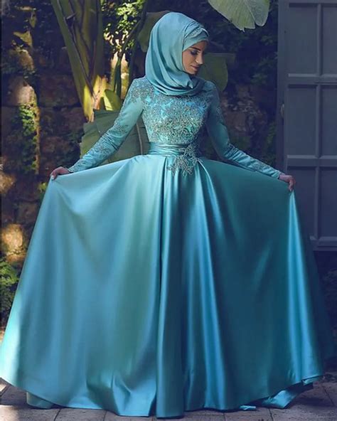 Said Mhamad Satin Fabric Muslim Long Sleeves Evening Dress 2017 Vestido De Festa Dubai Arab A