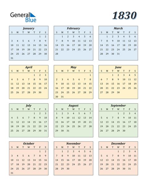 1830 Calendar Pdf Word Excel